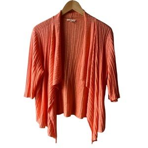 Eileen Fisher 100% Linen Coral Waterfall Open Style Ribbed Cardigan, Size: Large